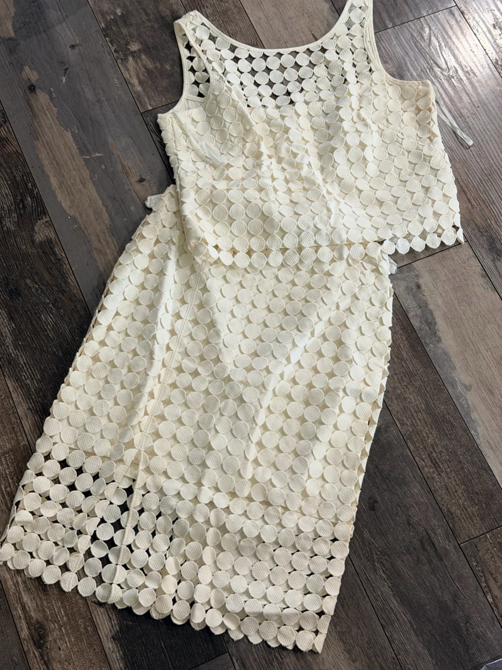 White House Black Market Cream Two-Piece Lace Circle Skirt Set